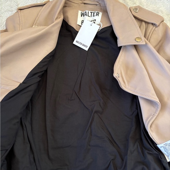 Walter Baker Pink Tan Genuine Lamb Leather Moto Jacket Asymmetrical Zipper - Picture 4 of 8